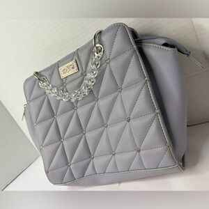 Luv Betsey Betsey Johnson Gray Quilted Heart Tote Bag Purse Acrylic Chain